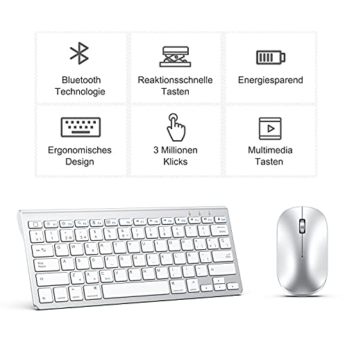 OMOTON Bluetooth Teclado y Ratón Inalámbrico Compatible con iPad/iPad Pro/Air Series, con Soporte Plegable, Ligero y Fácil de Llevar,QWERTY Español Ñ- Plata