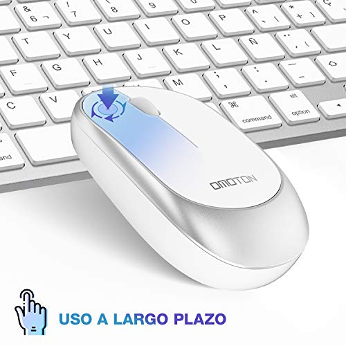 OMOTON Pack de Teclado y Ratón Inalámbrico, Compatible con iPad Air 10.9, iPad 7ª / 8ª Generación 10.2, iPad 2018/2017, iPad Air 4/3 / 2/1, iPad Pro 10.5/11/12.9, iPad Mini y iPhone, Plata