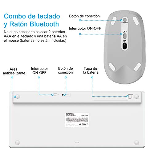 OMOTON Pack Teclado y Ratón inalámbrico Bluetooth Teclado Español y Ratón Compatible con iPad 10.2, iPad Air 4 10.9, iPad 8 2020, iPad 9.7, iPad Air, iPad Pro 10.5, 11, iPad Mini y iPhone, Plata