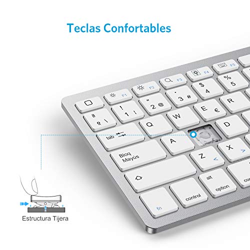 OMOTON Teclado Bluetooth Español Ultra-Delgado para iPad/iPad Pro/iPad Air/iPad Mini/iPhone y Todas Sistemas de iPadOS/iOS, No se Adapta a Mac, Macbook - Blanco