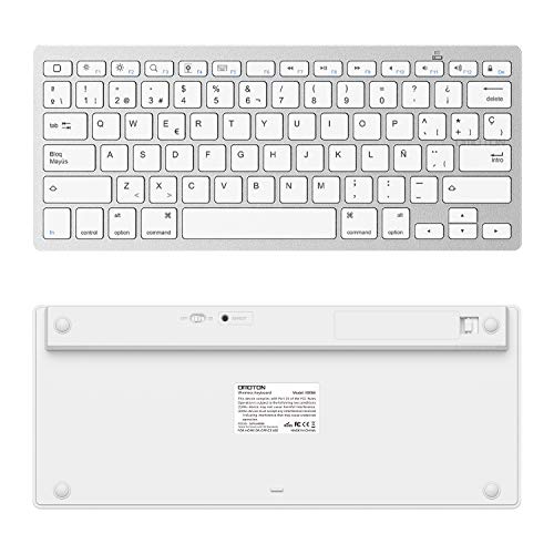 OMOTON Teclado Bluetooth Español Ultra-Delgado para iPad/iPad Pro/iPad Air/iPad Mini/iPhone y Todas Sistemas de iPadOS/iOS, No se Adapta a Mac, Macbook - Blanco