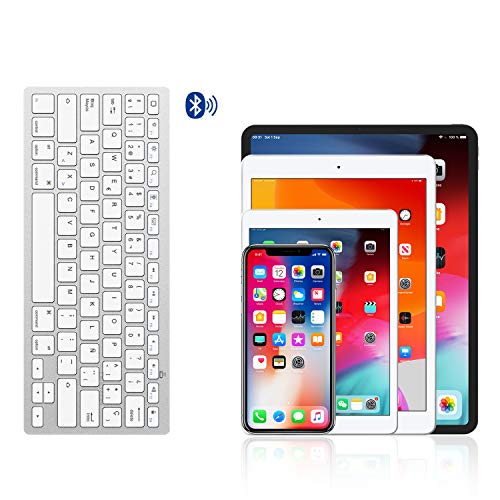 OMOTON Teclado Bluetooth Español Ultra-Delgado para iPad/iPad Pro/iPad Air/iPad Mini/iPhone y Todas Sistemas de iPadOS/iOS, No se Adapta a Mac, Macbook - Blanco