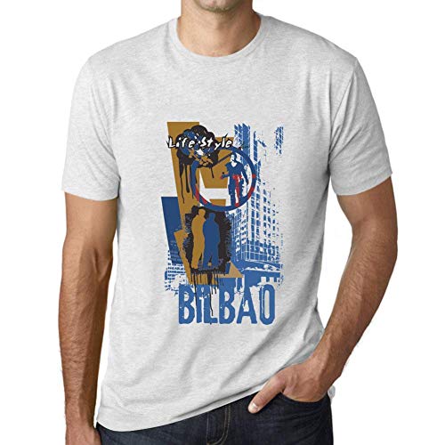 One in the City Hombre Camiseta Vintage T-Shirt Gráfico Bilbao Lifestyle Blanco Moteado
