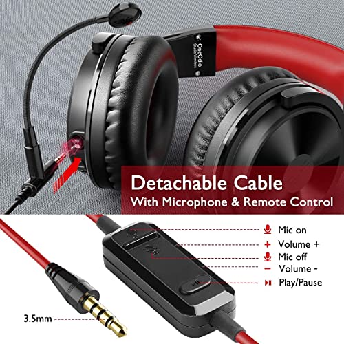 OneOdio Auricurales Bluetooth Inalámbricos 110H, Auriculares Estéreo con Cable para Juegos, Micrófono Boom para PS4 Móvil iPad PC, 50mm Controlador, Orejeras Proteicas 90° Ajustable para DJ