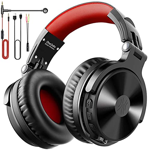 OneOdio Auricurales Bluetooth Inalámbricos 110H, Auriculares Estéreo con Cable para Juegos, Micrófono Boom para PS4 Móvil iPad PC, 50mm Controlador, Orejeras Proteicas 90° Ajustable para DJ