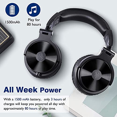 OneOdio Auricurales Bluetooth Inalámbricos 110H, Auriculares HiFi de 50mm Altavoz con Micrófono CVC 8.0, Auriculares de Audio con Cable para Móvil PC Portátil, Orejeras Proteicas 90° Ajustable para DJ
