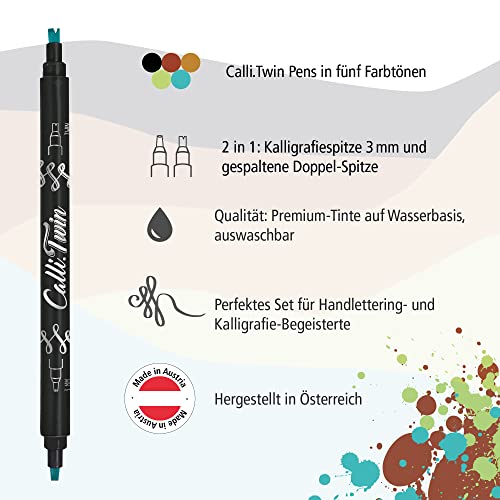 Online Calli.Twin Fresh Double Line Pen - Juego de 5 rotuladores de doble punta para escritura a mano, juego de caligrafía, punta de caligrafía y punta dividida para diarios, acuarelas y acuarelas