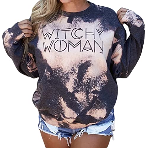 Onsoyours Sudadera para Mujer Manga Largos Cuello Redondo Oversize Blusa Vintage Estampado Pullover Sweatshirt Streetwear Largos Suelto Casual Tops X3 Café M