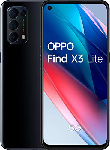 OPPO Find X3 Lite 5G - Pantalla 6,43" (AMOLED 90 Hz, 8GB + 128GB, Snapdragon 765G, 4300 mAh, carga rápida 65W. Cuádruple cámara 64MP + 8MP + 2MP + 2MP, ) Negro [Versión ES/PT]