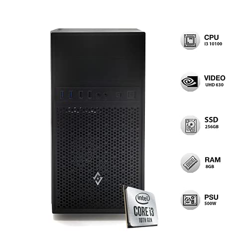 Ordenador de sobremesa Intel i3 10100 hasta 4,30 GHz Quadcore, Intel Graphics Ultra HD 630, 8 GB de RAM ddr4, 256 GB de SSD m.2,Lettore Cd Dvd, Windows 10 Professional, PC de escritorio