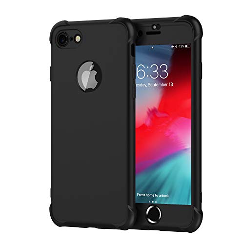 ORETECH Funda Compatible con iPhone 8 et iPhone 7, con 2 x Protector de Pantalla de Vidrio Templado Carcasa para iPhone 7 Silicona Ligera Delgado PC TPU Bumper Rubber Caso para iPhone 8 4.7" Negro