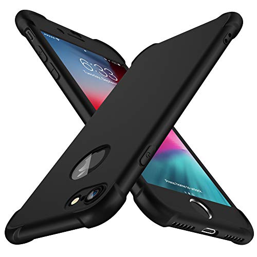 ORETECH Funda Compatible con iPhone 8 et iPhone 7, con 2 x Protector de Pantalla de Vidrio Templado Carcasa para iPhone 7 Silicona Ligera Delgado PC TPU Bumper Rubber Caso para iPhone 8 4.7" Negro