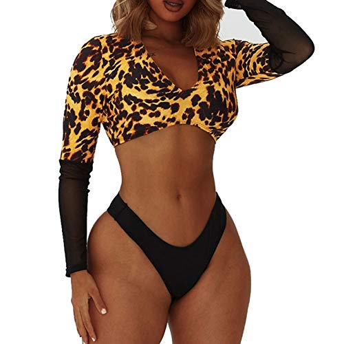 Orgrul Bikini para mujer, push-up, ajustable, cruzado, atado al cuello, parte superior de bikini de dos piezas, estampado triangular, cintura baja, pantalones deportivos, ropa de playa 2100, Negro , L