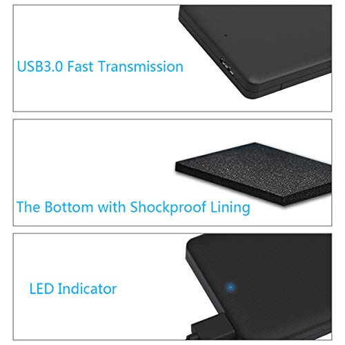 ORICO USB3.0 2.5 Pulgadas Caja Disco Duro, Libre de Herramienta, LED Indicador,para HDD/SSD de 7mm y 9.5mm,Negro