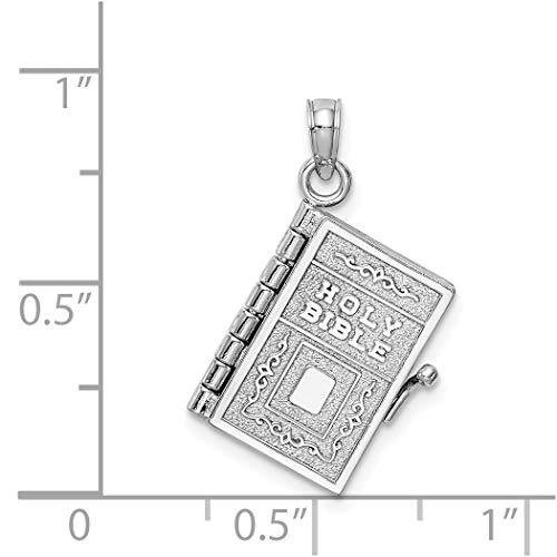 Oro blanco de 14 quilates blanco 3 d libro de la Biblia con los señores oración páginas móviles encanto colgante collar joyería regalos para mujeres