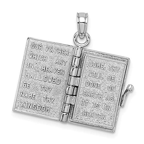 Oro blanco de 14 quilates blanco 3 d libro de la Biblia con los señores oración páginas móviles encanto colgante collar joyería regalos para mujeres