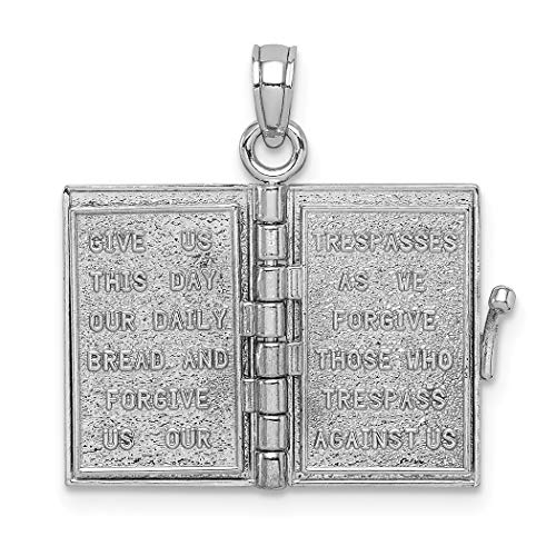 Oro blanco de 14 quilates blanco 3 d libro de la Biblia con los señores oración páginas móviles encanto colgante collar joyería regalos para mujeres