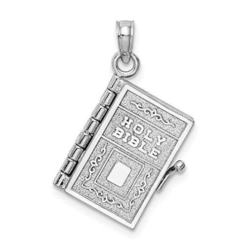 Oro blanco de 14 quilates blanco 3 d libro de la Biblia con los señores oración páginas móviles encanto colgante collar joyería regalos para mujeres