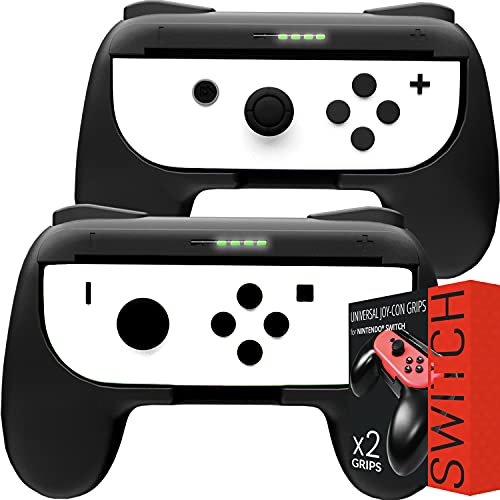 Orzly Grips compatibles con los Joy-Cons de la Nintendo Switch - Pack DE Dos (2X Negro) Grips Universales para Usar con los JoyCons de la Nintendo Switch