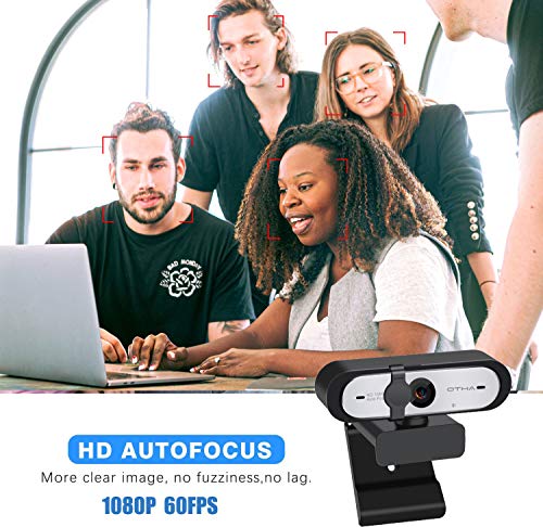 OTHA AutoFocus 1080p Webcam 60fps con Doble micrófono y protección de la privacidad,HD USB Computer Web Cámara,para cursos en línea en Streaming,Compatible con Zoom/Skype/Facetime/Team