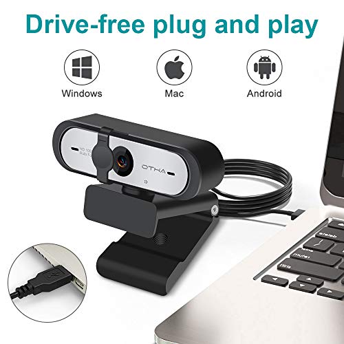 OTHA AutoFocus 1080p Webcam 60fps con Doble micrófono y protección de la privacidad,HD USB Computer Web Cámara,para cursos en línea en Streaming,Compatible con Zoom/Skype/Facetime/Team