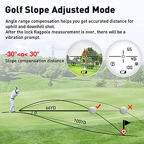 OUBEL Telemetro Golf, 800 Yard Telemetro Caza, 6 X & 4 Modes, Bloqueo del Poste de La Bandera, Vibración, Modo de Escaneo, Rastreo de Presas, Telémetro Láser de Golf de con inclinación