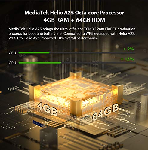 OUKITEL WP5 Pro(2021) Android 10.0 Teléfono Resistente, 8000mAh Batería, 4GB RAM + 64GB ROM, Impermeable IP68 Rugged Smartphone, 5.5 Pulgadas HD, Telefono Movil Robusto,4 LED(Negro)