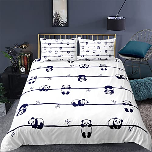 OVASGL Cartoon Panda On The Line Soft and Lightness 3D Printed Microfiber King Size Home Duvet Cover Set(260x220cm)，Decor Pattern Printed Comforter with 2 Pillowcases(50x75cm)