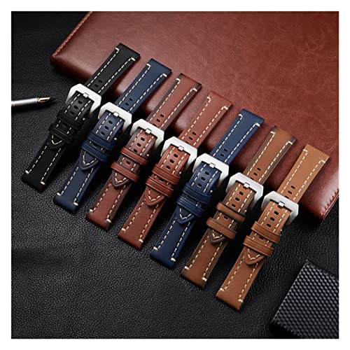 Overhil1s Banda de Reloj de Relojes de Cuero 18 mm 20 mm 22 mm 24 mm Correas Casuales de Negocios Accesorios (Band Color : Brown, Band Width : 24mm)