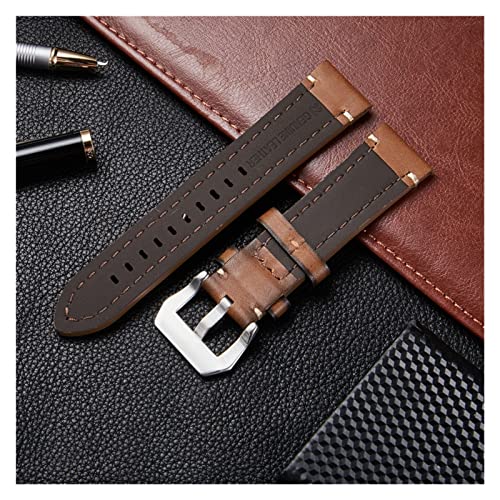 Overhil1s Banda de Reloj de Relojes de Cuero 18 mm 20 mm 22 mm 24 mm Correas Casuales de Negocios Accesorios (Band Color : Brown, Band Width : 24mm)