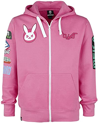 Overwatch Ultimate D.VA Hombre Capucha con Cremallera Rosa L, 100% algodón, Kapuze mit Tunnelzug Regular