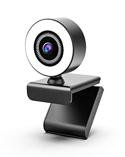 OVIFM Webcam con Micrófono y Anillo de Luz, Camara Web 2K para PC/Mac/Ordenador Portatil/Sobremesa, Plug and Play USB 2.0/3.0, Web CAM para Youtube, Skype, Zoom, Xbox One, PS4 y Videoconferencia