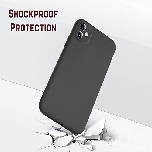 OWM Funda iPhone 11 de Silicona líquida [con Protector de cámaras] Carcasa Protectora de Goma antigolpes con Interior de Microfibra Suave para iPhone 11 (2019) - Negro
