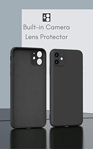 OWM Funda iPhone 11 de Silicona líquida [con Protector de cámaras] Carcasa Protectora de Goma antigolpes con Interior de Microfibra Suave para iPhone 11 (2019) - Negro