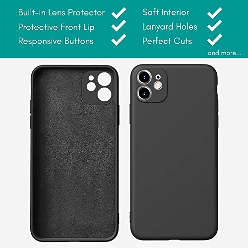 OWM Funda iPhone 11 de Silicona líquida [con Protector de cámaras] Carcasa Protectora de Goma antigolpes con Interior de Microfibra Suave para iPhone 11 (2019) - Negro