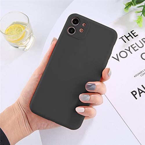 OWM Funda iPhone 11 de Silicona líquida [con Protector de cámaras] Carcasa Protectora de Goma antigolpes con Interior de Microfibra Suave para iPhone 11 (2019) - Negro