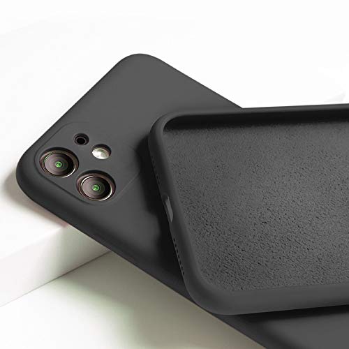 OWM Funda iPhone 11 de Silicona líquida [con Protector de cámaras] Carcasa Protectora de Goma antigolpes con Interior de Microfibra Suave para iPhone 11 (2019) - Negro