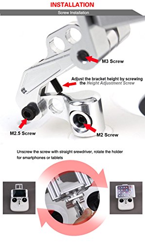 O'woda Soporte para Tablet / Movil para Mando Extendido Plegable con Ajustable Stand Metálico para dji Phantom 3 Standard Control Remoto Accesorios