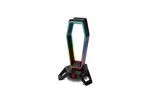 Ozone Gaming Soporte para Cascos Gaming Ozone Portal - Accesorio Setup Gaming- Sonido 7.1, RGB, USB 3.0, Negro