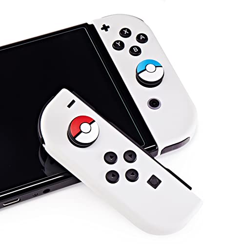 PALPOW Thumb Grip Set Joystick Cap Cover Compatible con Nintendo Switch y Switch OLED, Tapa analógica de silicona para Joy-Con controller - Rojo+Azul, 2 pares (4 piezas)