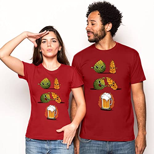 Pampling Camiseta Beer Fusion - Cerveza - Color Cranberry - 100% Algodón - Serigrafía