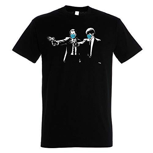 Pampling Camiseta Covid Fiction (Talla S) - Pulp Fiction - Virus - Color Negro - 100% Algodón - Serigrafía
