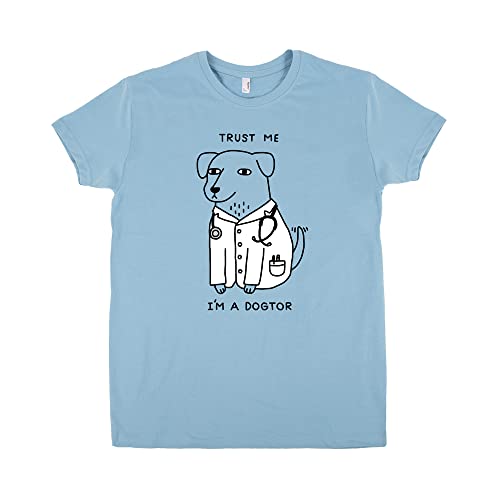 Pampling Camiseta Dogtor (Talla M) - Humor - Perro Doctor - Meme - Color Celeste - 100% Algodón - Serigrafía