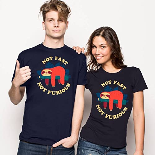 Pampling Camiseta Not Fast, Not Furious - Perezoso - 100% Algodón - Serigrafía - Talla L