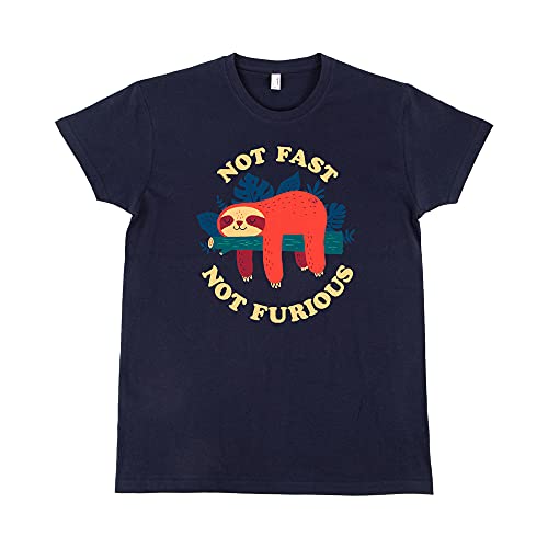 Pampling Camiseta Not Fast, Not Furious - Perezoso - 100% Algodón - Serigrafía - Talla L