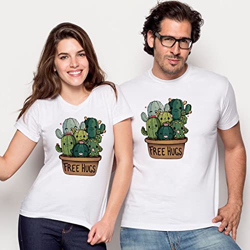 Pampling Camiseta Soft Hugs (Talla S) - Cactus - Free Hugs - 100% Algodón - Serigrafía