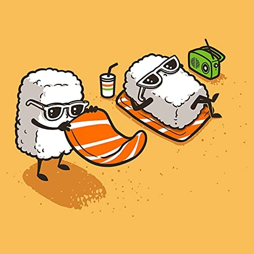 Pampling Camiseta Summer Sushi - Playa - 100% Algodón - Serigrafía - Color Mostaza - Talla XL