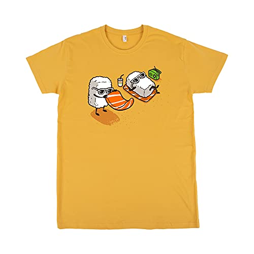 Pampling Camiseta Summer Sushi - Playa - 100% Algodón - Serigrafía - Color Mostaza - Talla XL