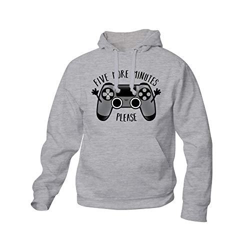 Pampling Play Five More Minutes - Gamer - Humor - Sudadera, Gris Mezcla, XXL