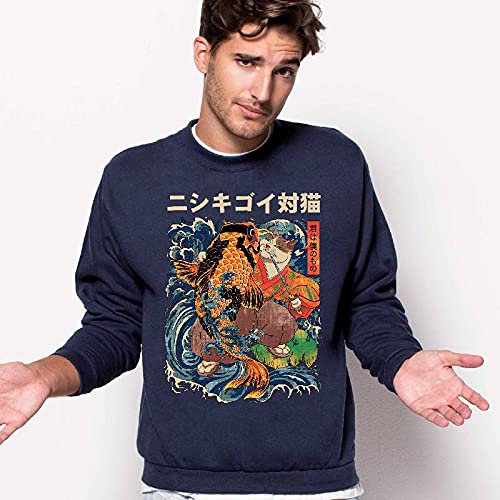 Pampling Sudadera The Cat and Koi - Gato - Pez - Japonés - Serigrafía - Azul Marino - L